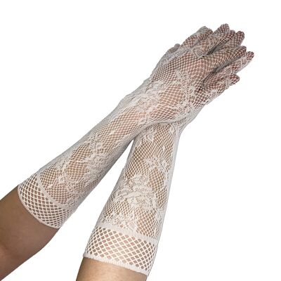 Fishnet Floral Gloves-White