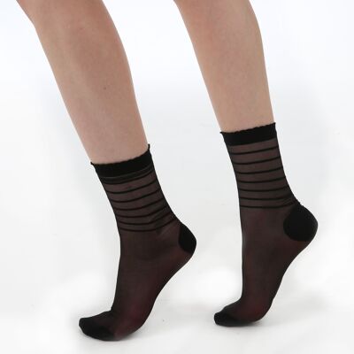 Sheer and Stripe Ankle Socks-Black