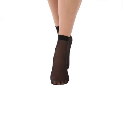 Sheer Ankle Sock with Frill-Black