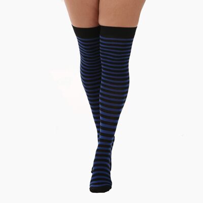 Striped Over The Knee Socks-Black/Blue