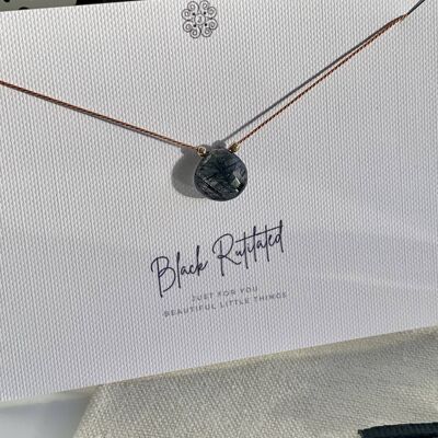 Delicate Silk Cord Necklace With Gemstone Black Rutilated Quartz