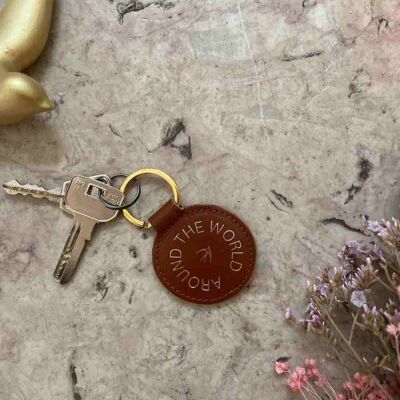 Tiago leather key ring - Cognac
