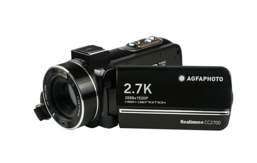 AGFA PHOTO Realimove CC2700 – Caméscope Numérique 
(2.7K, 24MP, Écran Tactile 3’’, Zoom 18X, Télécommande, 
Batterie Lithium) Noir