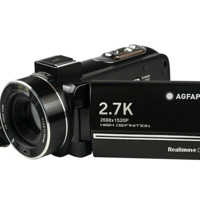 AGFA PHOTO Realimove CC2700 – Caméscope Numérique 
(2.7K, 24MP, Écran Tactile 3’’, Zoom 18X, Télécommande, 
Batterie Lithium) Noir