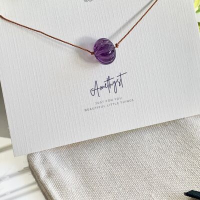 Amethyst Carved With Fine Natural Silk Cord Necklace