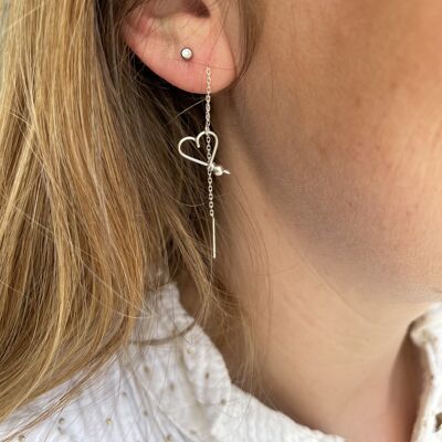 My heart chain earring - Sterling silver 925