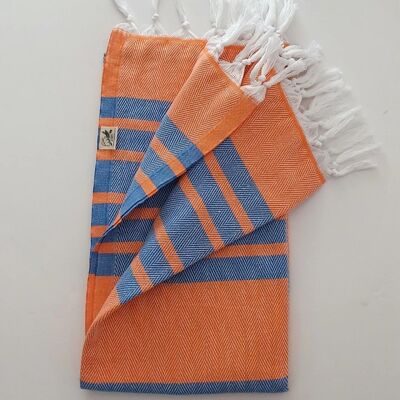 Milas Soft Cotton Hammam Towel, Orange w/Blue