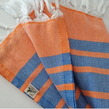 Serviette de Hammam en Coton Doux Milas, Orange et Bleu 3