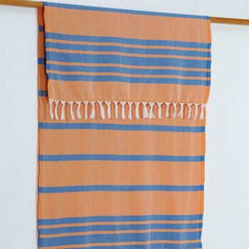 Serviette de Hammam en Coton Doux Milas, Orange et Bleu 4