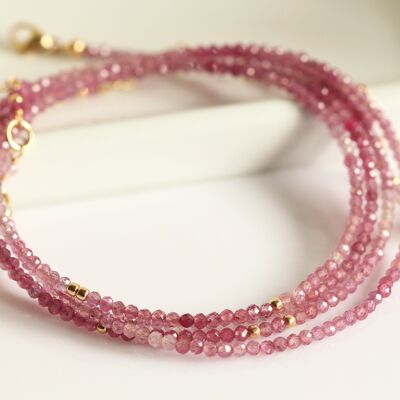Pink Ruby Gemstone Wrap Bracelet 14K Gold Filled Bead