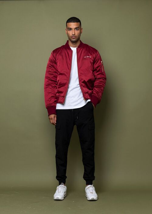 La rosa 'ride or die' burgundy bomber jacket