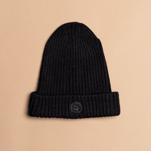 All Black Wool Rose Beanie