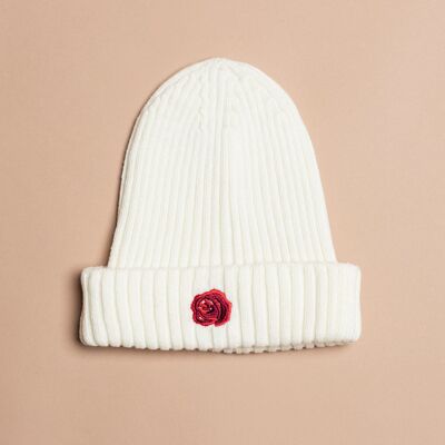 White Wool Rose Beanie