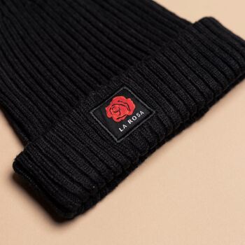 Bonnet en laine à logo noir Rose 3
