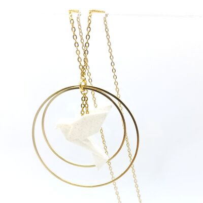 BIRDY double hoop necklace, gold stainless steel chain