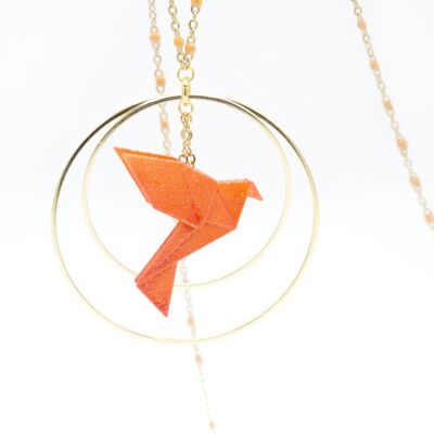 BIRDY tangerine double hoop necklace, golden and colored stainless steel chain