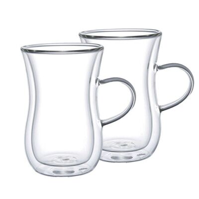 SET OF 2 DOUBLE WALL TEA CUPS WITH HANDLE