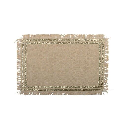 Dessous d'assiette rectangulaire en toile de jute dore