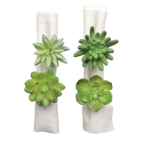 Set de 4 ronds de serviette plantes grasses