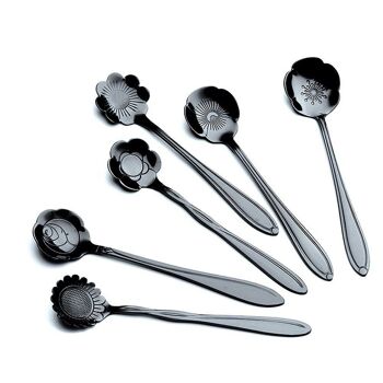 Cuilleres a gateaux fleur assorties noires - lot de 6 1