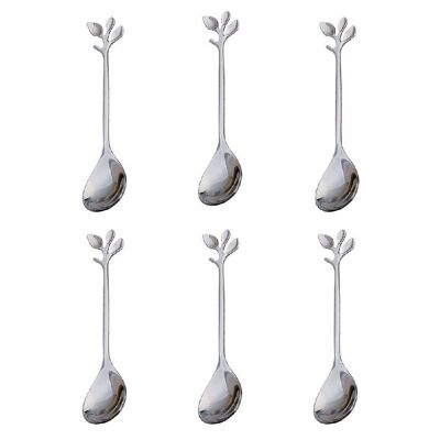 SILVER ASSORTED LEAF CAKE SPOONS - SET OF 6