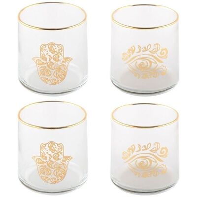 WATER GLASSES HAND OF FATMA AND GOLDEN EYE - SET OF 4