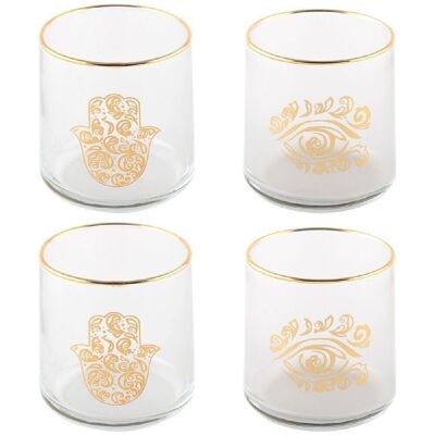 Verres a eau main de fatma et oeil dore - lot de 4