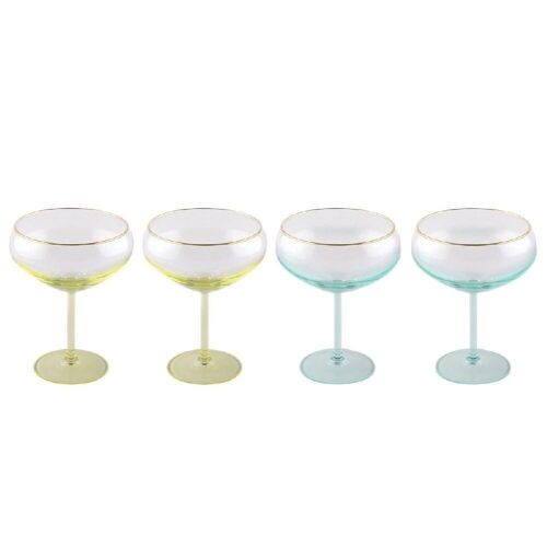 Coupes a glace sur pied vert et jaune - lot de 4