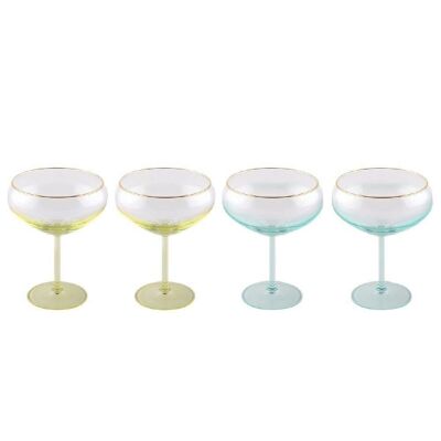 Coupes a glace sur pied vert et jaune - lot de 4