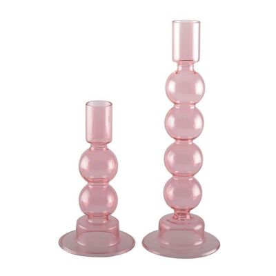 Bougeoirs bulles rose - lot de 2