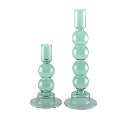 GREEN BUBBLE CANDLEHOLDERS - SET OF 2