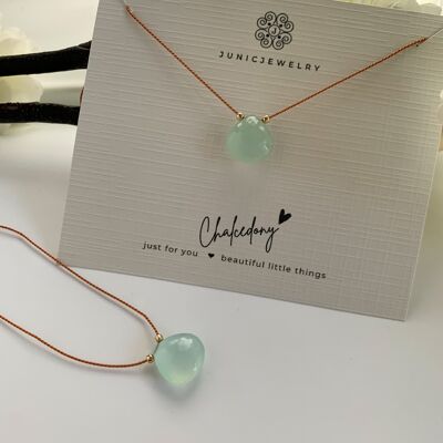 Pure Silk Knots Necklace & Sea Blue Chalcedony