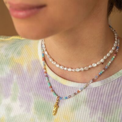 Collier de perles de verre arc-en-ciel