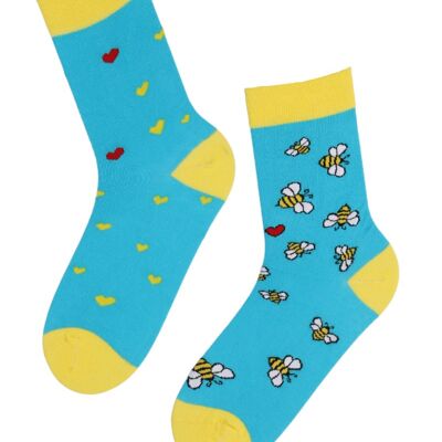 Chaussettes bleues BUZZ avec abeilles et coeurs
