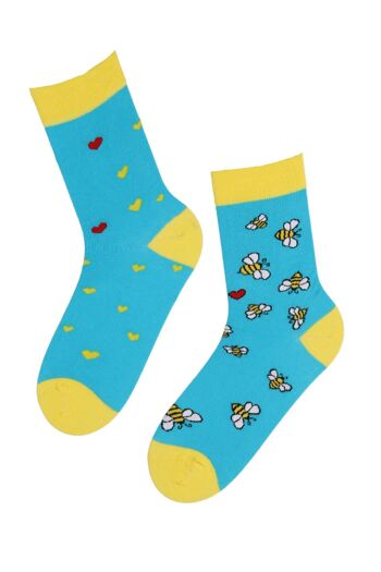 Chaussettes bleues BUZZ avec abeilles et coeurs 1