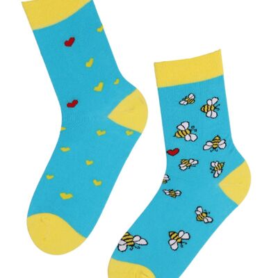 BUZZ blue socks with bees and hearts