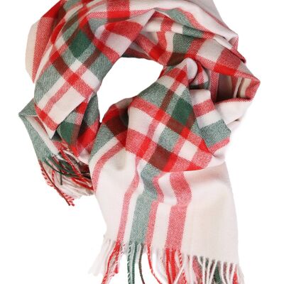 Red-green checkered alpaca wool large scarf