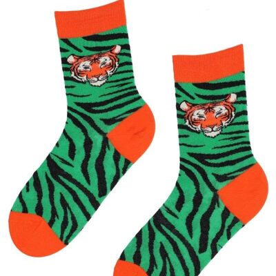 Chaussettes vertes TIGER avec une tête de tigre