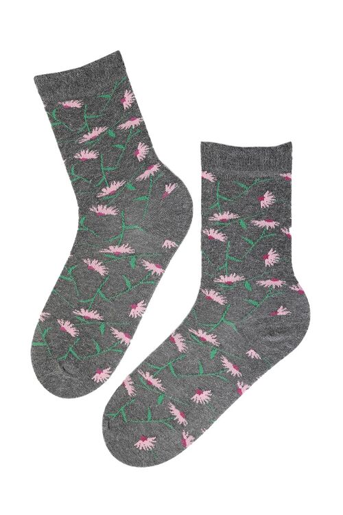 CONEFLOWER angora wool socks with flowers 6-9