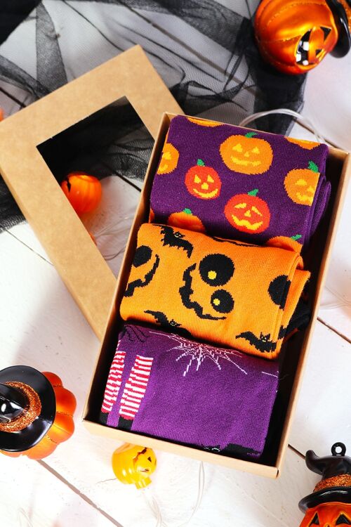 Halloween gift box with PUMPKIN FACE 3 pairs of socks 6-9