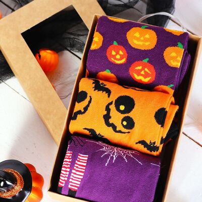 Caja de regalo de Halloween con CARA DE CALABAZA 3 pares de calcetines 6-9