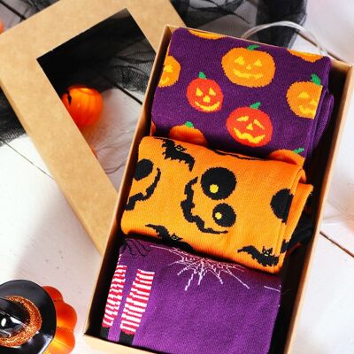 Confezione regalo di Halloween con FACCIA DI ZUCCA 3 paia di calzini 6-9