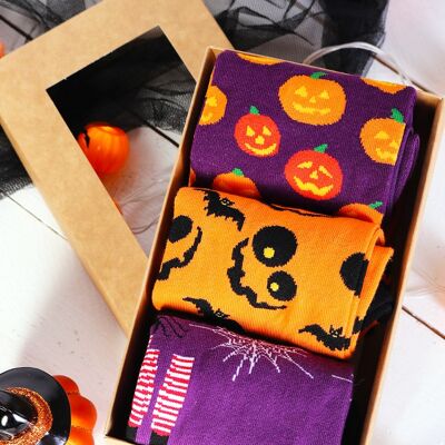 Caja de regalo de Halloween con CARA DE CALABAZA 3 pares de calcetines 6-9
