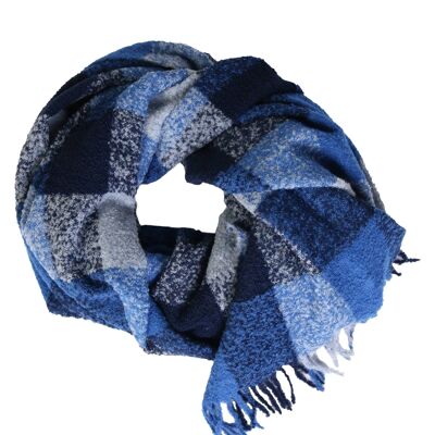 Plaid laine alpaga carreaux gris bleu