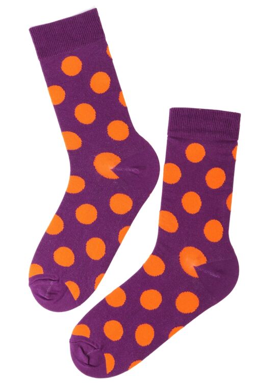 DOTS purple cotton socks with orange dots 9-11