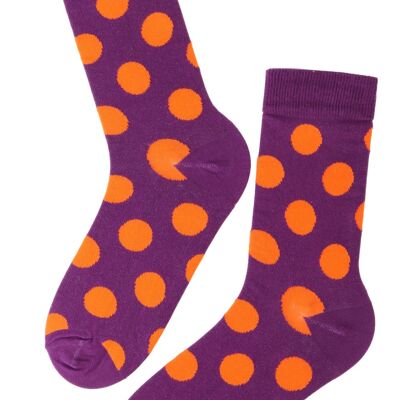 DOTS purple cotton socks with orange dots 9-11