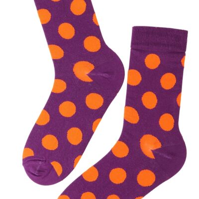 DOTS purple cotton socks with orange dots 9-11