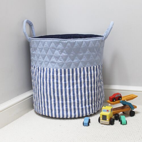 Quilted Toy Storage Bag - Blue Stripe