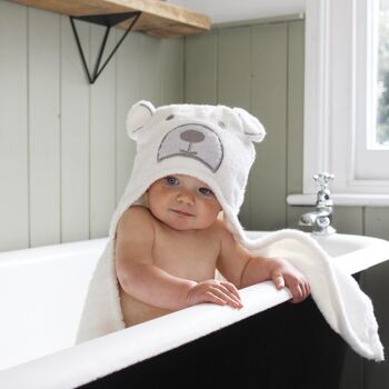 Serviette de bain bébé à capuche ours crème 1