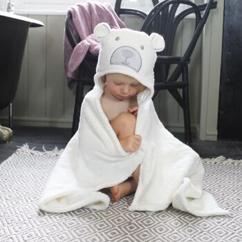 Serviette de bain bébé à capuche ours crème 2